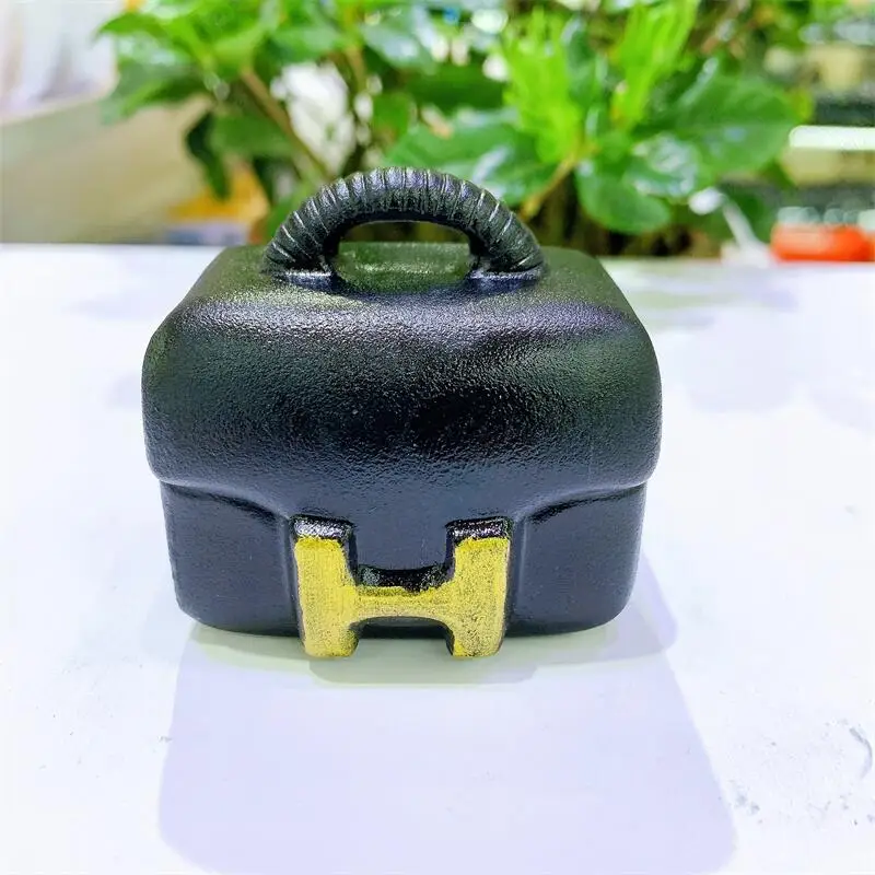 

5.8CM Natural Black Obsidian Handbag Carving Gemstone Carved Figurine Healing Crystal Crafts Fashion Ornament Gift 1PCS