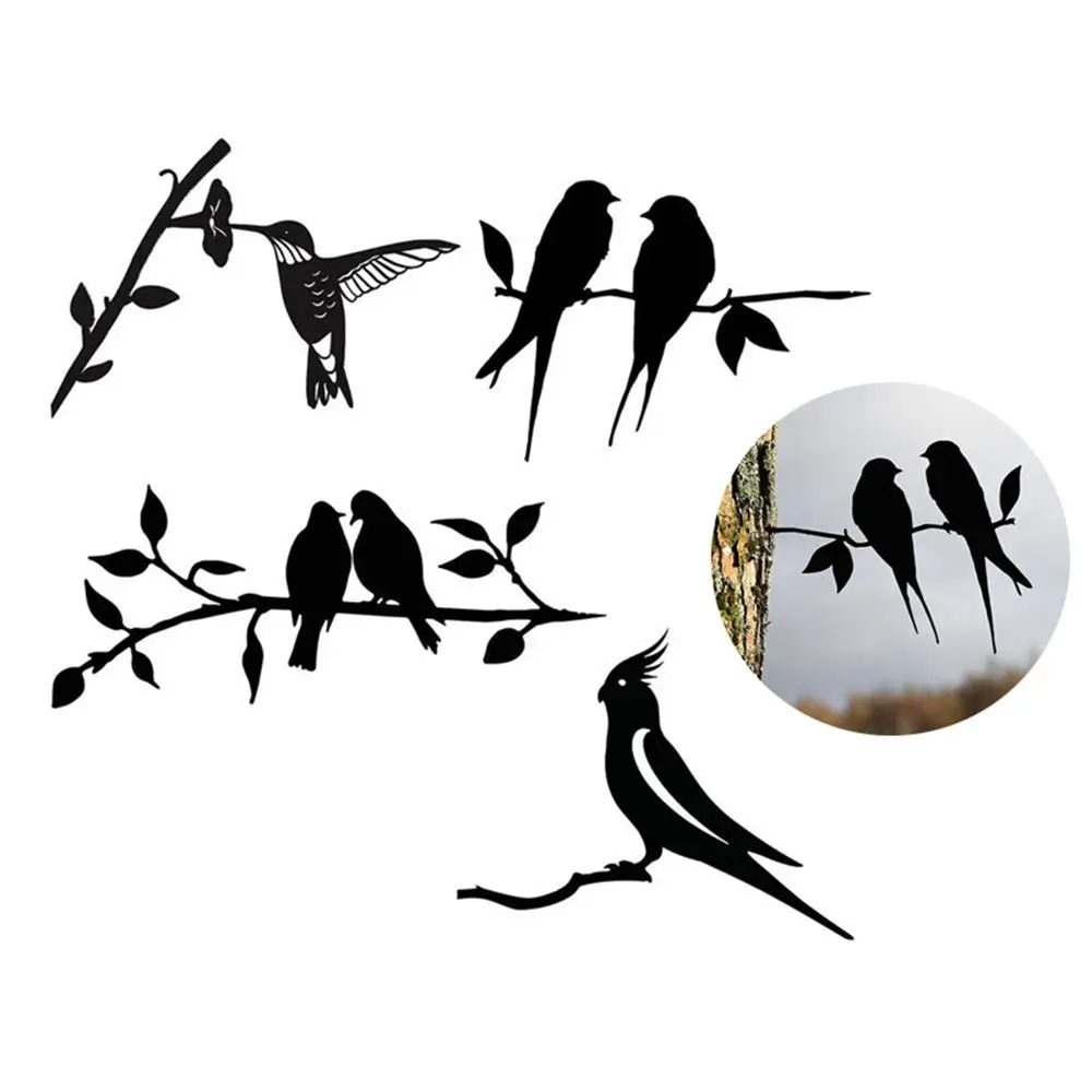 Garden Decoration Handmade Steel Birds Silhouette Metal Animal Crafts Garden Backyard Branch Birds Animal Ornaments Garden Art Decoration Statues