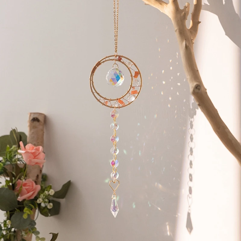 1PC Colorful Stone Tree Of Life Sun Catcher Pendant Crystal Wind Chime Outdoor Garden Light and Sun Catcher Decorative Crafts