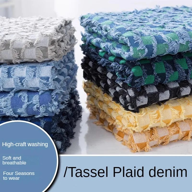Breathable Soft Washed Cotton Jacquard Denim Fabric, Plaid Textile for Clothing and Sewing Projects
