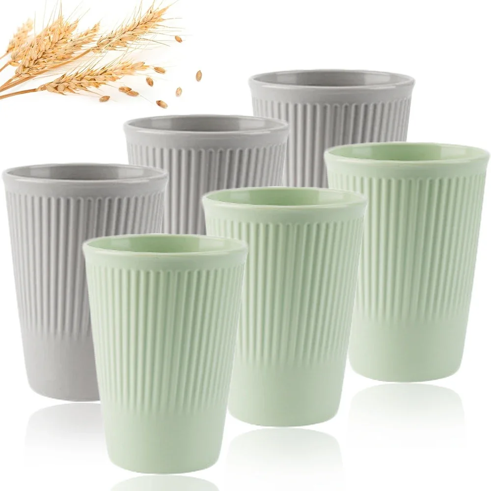 Eco-Friendly Wheat Straw Unbreakable Multi-Purpose Biodegradable Drinking Cups, Set of 6, BPA-Free