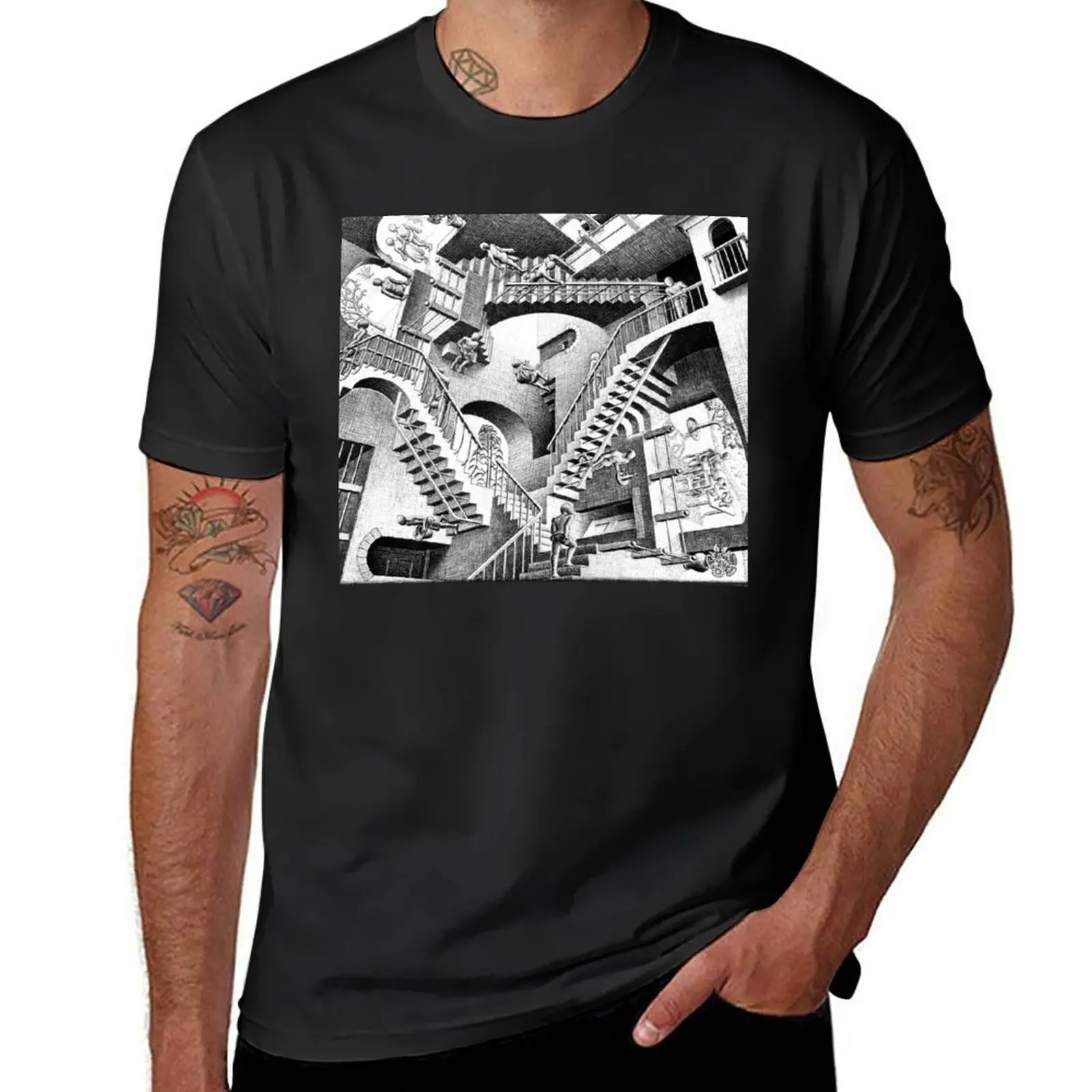 New Escher Staircases T-Shirt Sport Fan T-Shirt Manica Corta Tee Magliette Pesanti Magliette Grafiche T-Shirt Manica Corta Da Uomo