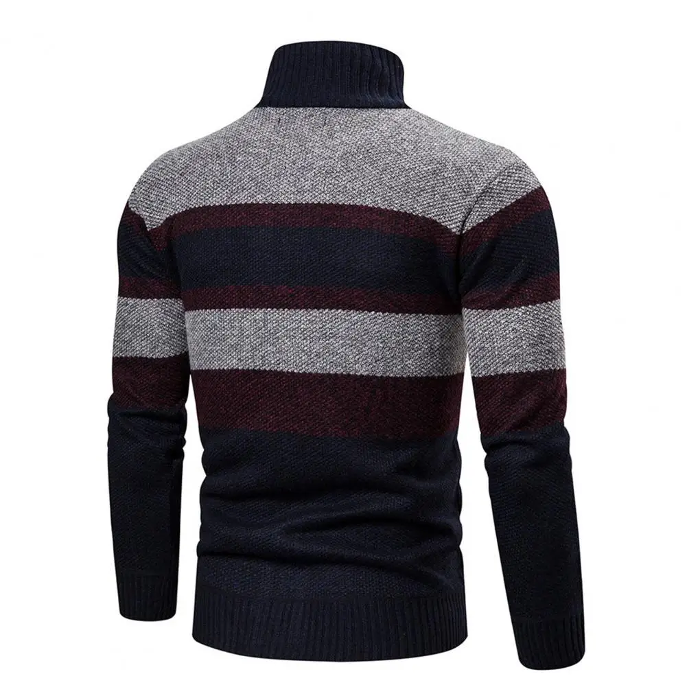 

Stand-up Collar Men Coat Fashionable Men's Striped Knitted Coat Warm Slim Fit Sweater with Stand Collar Zip Closure for Outdoor