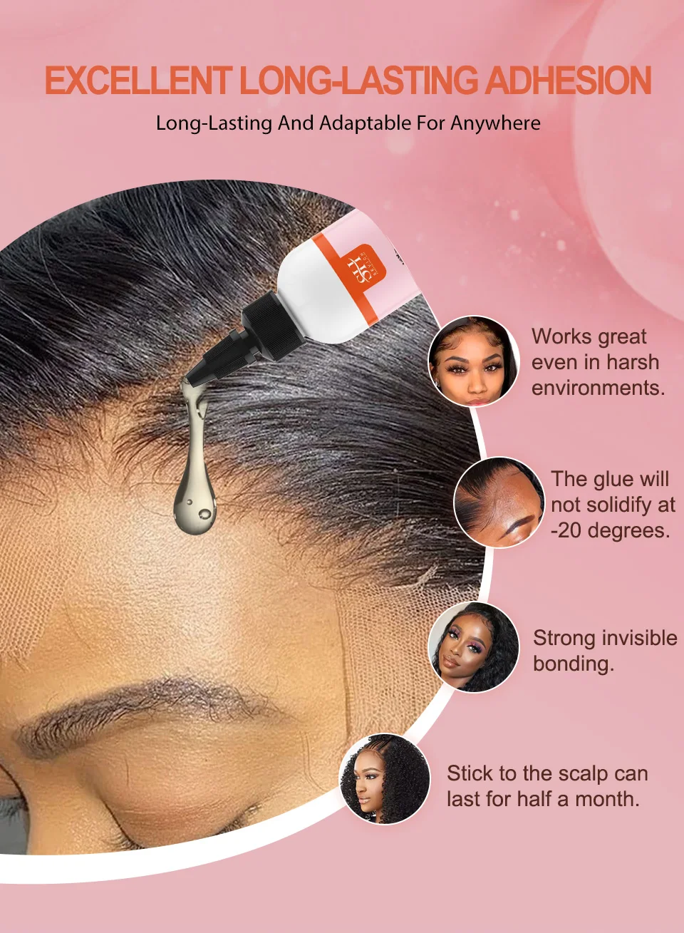 Description Picture 4 of itemLiquid Lace Glue Glueless Lace Gel Temporary Hold Clear Wig Adhesive Invisible Hair Glue For Wigs Hair Systems Styling Baby Hair