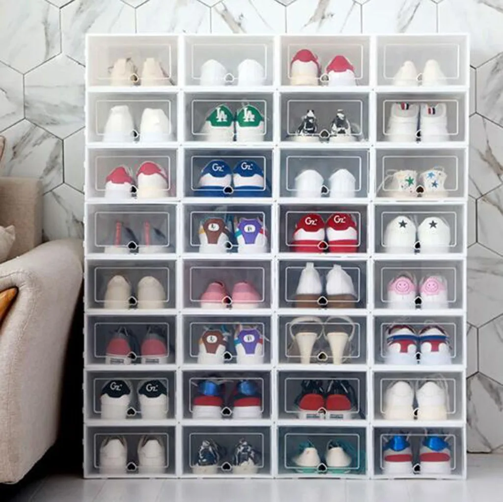 Shoe Storage Boxes 1PC Foldable Plastic Transparent Shoe Box Storage Clear Organizer Stackable Containers with lids Display