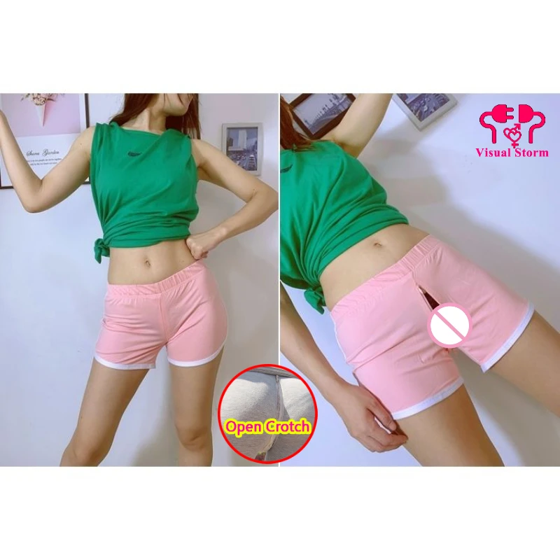 Woman Outdoor Sex Open Crotch Pants Mini Shorts Crotchless Hot Pants Invisible double Zippers Short Club Exotic Gym Trousers women lingerie set
