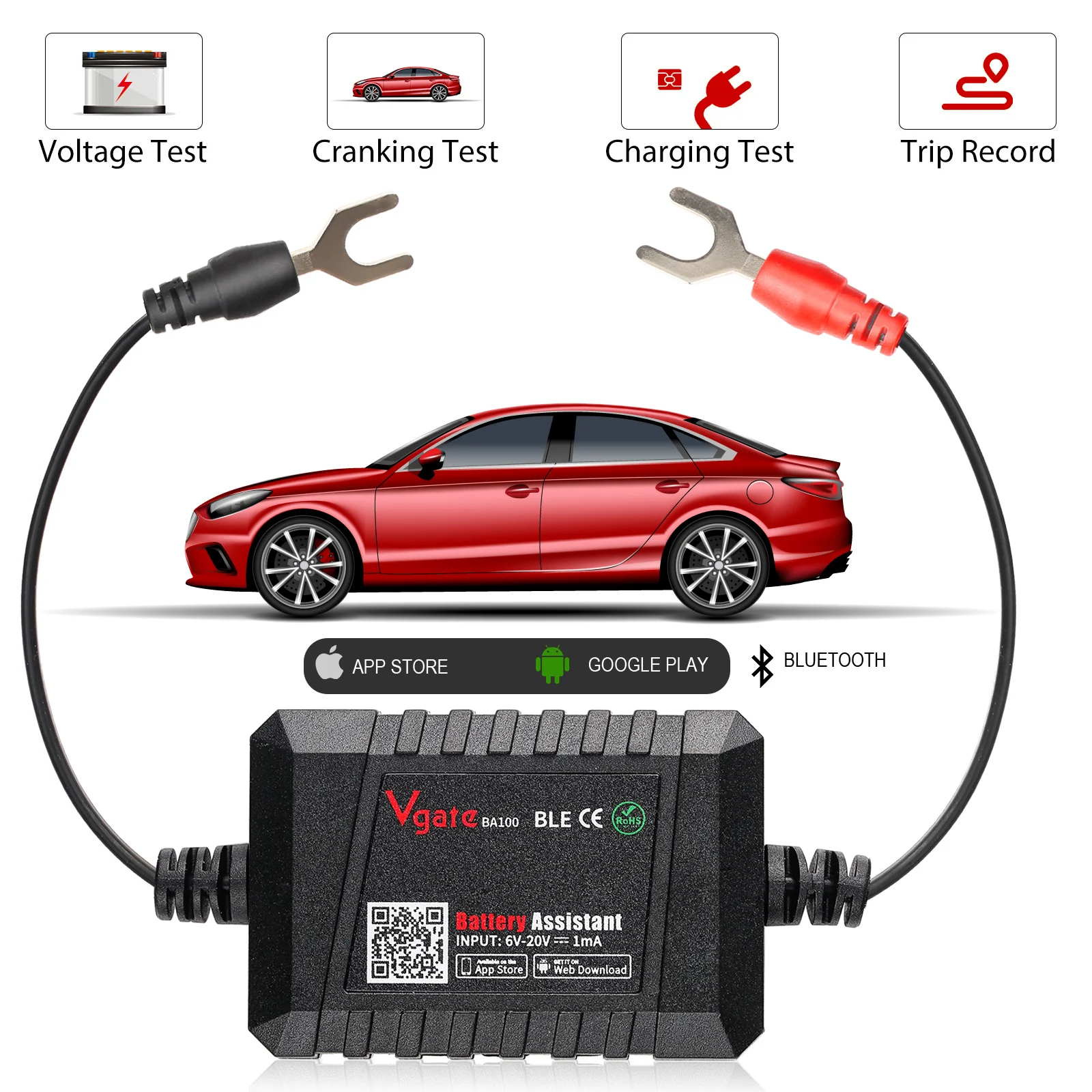 

Vgate Battery Assistant BlueTooth 4.0 Wireless 6~20V Automotive Battery Load Tester Diagnositic Analyzer Monitor for Android iOS