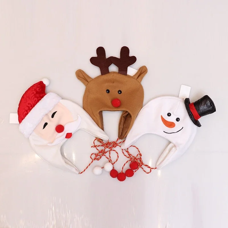 Kid Christmas Plush Hats Cartoon Snowman/Reindeer/Santa Puff Ball Santa Caps Cosplay Party