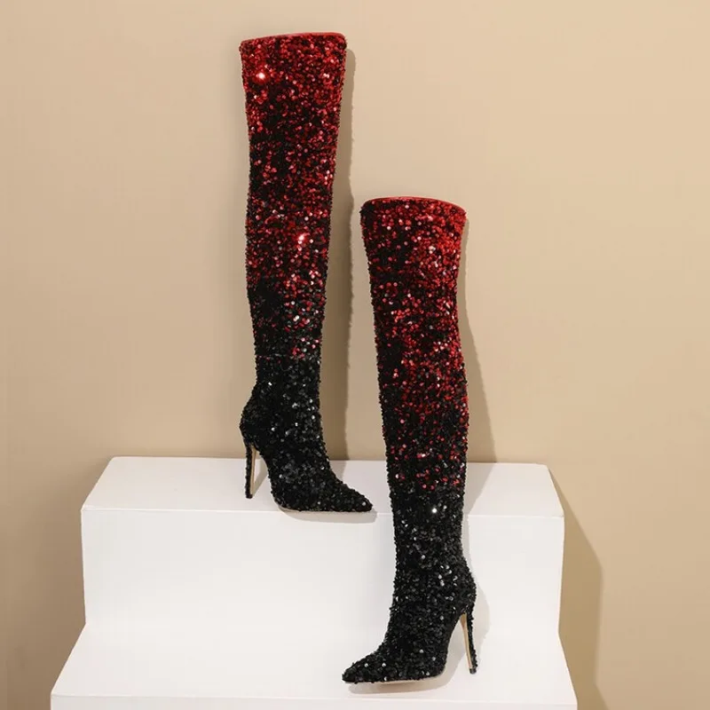 Ochanmeb Gradient Sequins Over-the-Knee Boots Women Sexy Stiletto