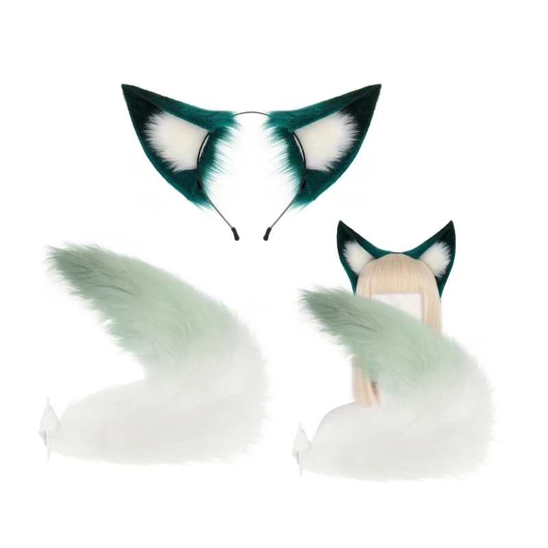 

Anime Cosplay Props Foxes Ears and Tail Set Plush Furry Ears Hairhoop with Tail 449B