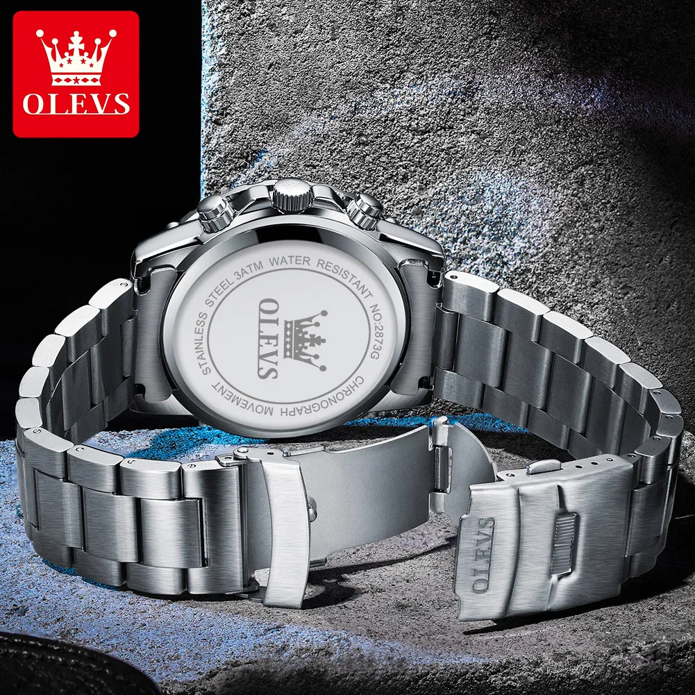 OLEVS Mens Watches Top Brand Luxury Chronograph Quartz Watch for Men Sports Waterproof Stainless Steel Watch Relogio Masculino