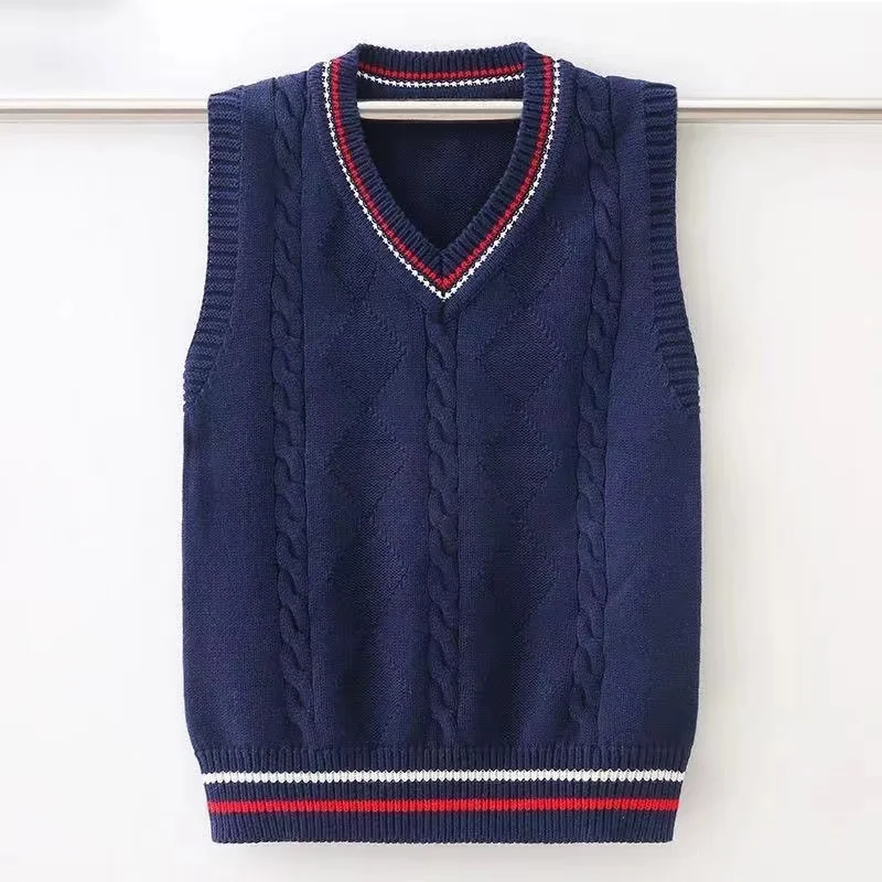

Kids Boys Cotton Uniform Vest Autumn Winter Children's Knitted Sleeveless Jacket For Teen Girl 5-15 Years Wear CC027