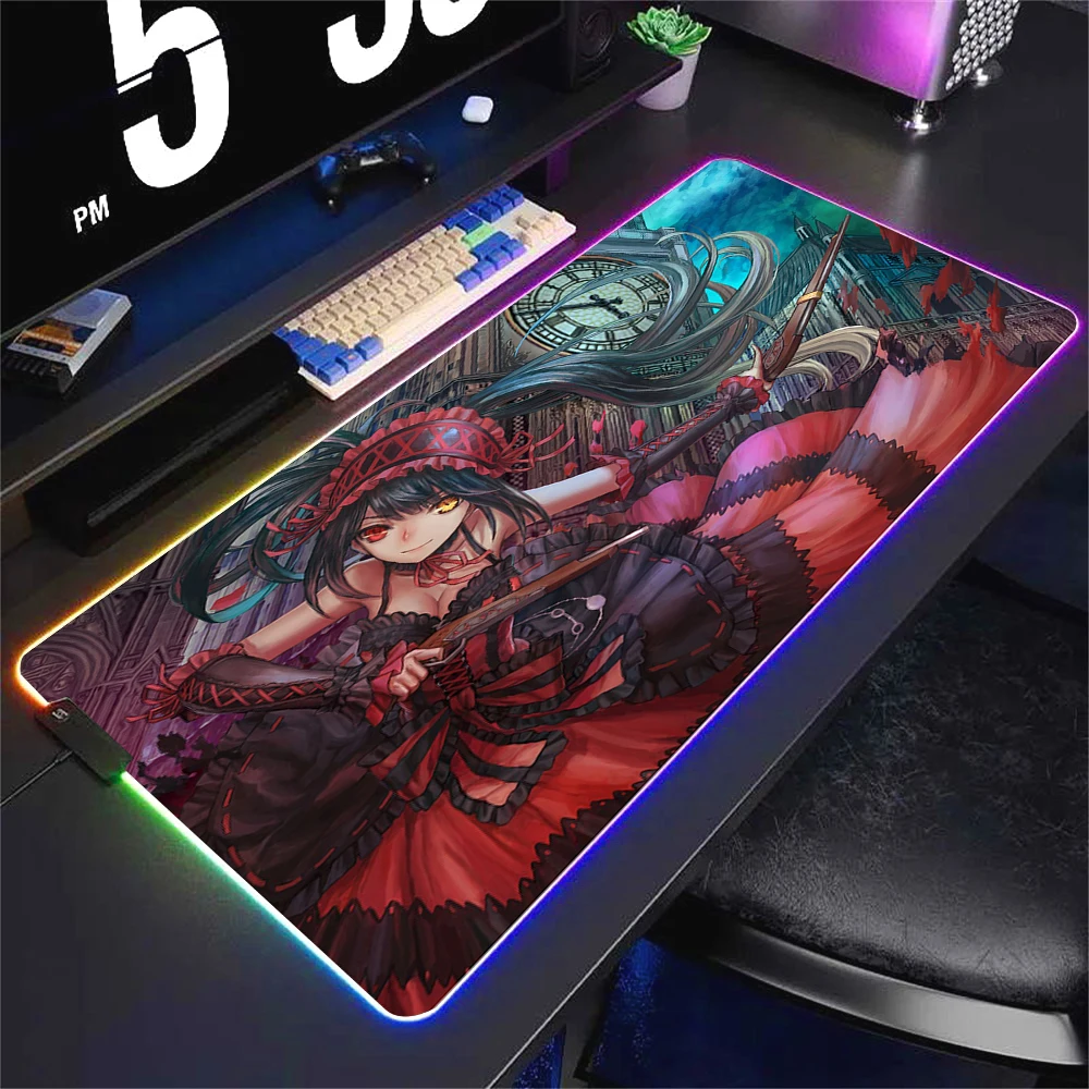 게이머용 컴퓨터 마우스 패드, 도키사키 쿠루미스 데스크 액세서리, RGB 키보드, PC 캐비닛 매트, 게임 Xxl 애니메이션 다채로운 카펫