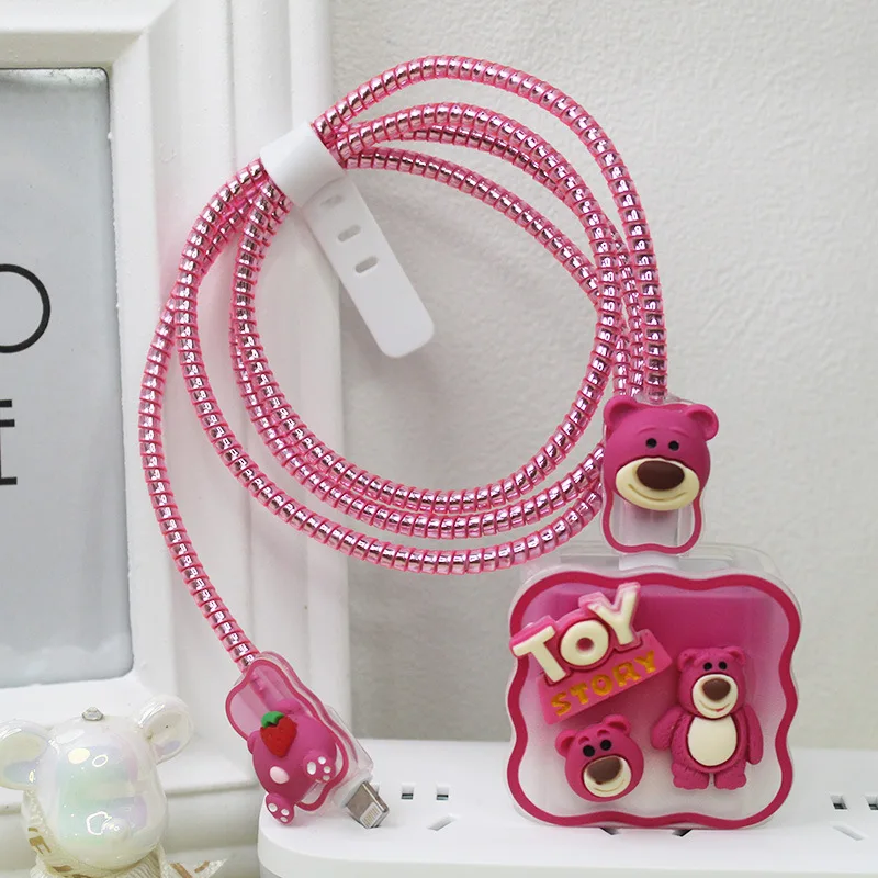 Disney Toy Story Lotso Charger Data Cable Line Cover Protettiva Per Iphone 14 13 12 11 18/20W Cute Soft Glue Shell Winding Rope