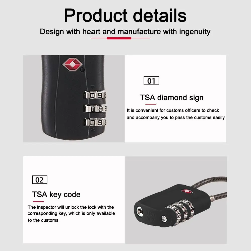 Description Picture 5 of itemPortable Padlock TSA Customs Lock 3 Dial Digit Combination Lock Anti-theft Lock Safely Code Lock Luggage Lock Protect Security