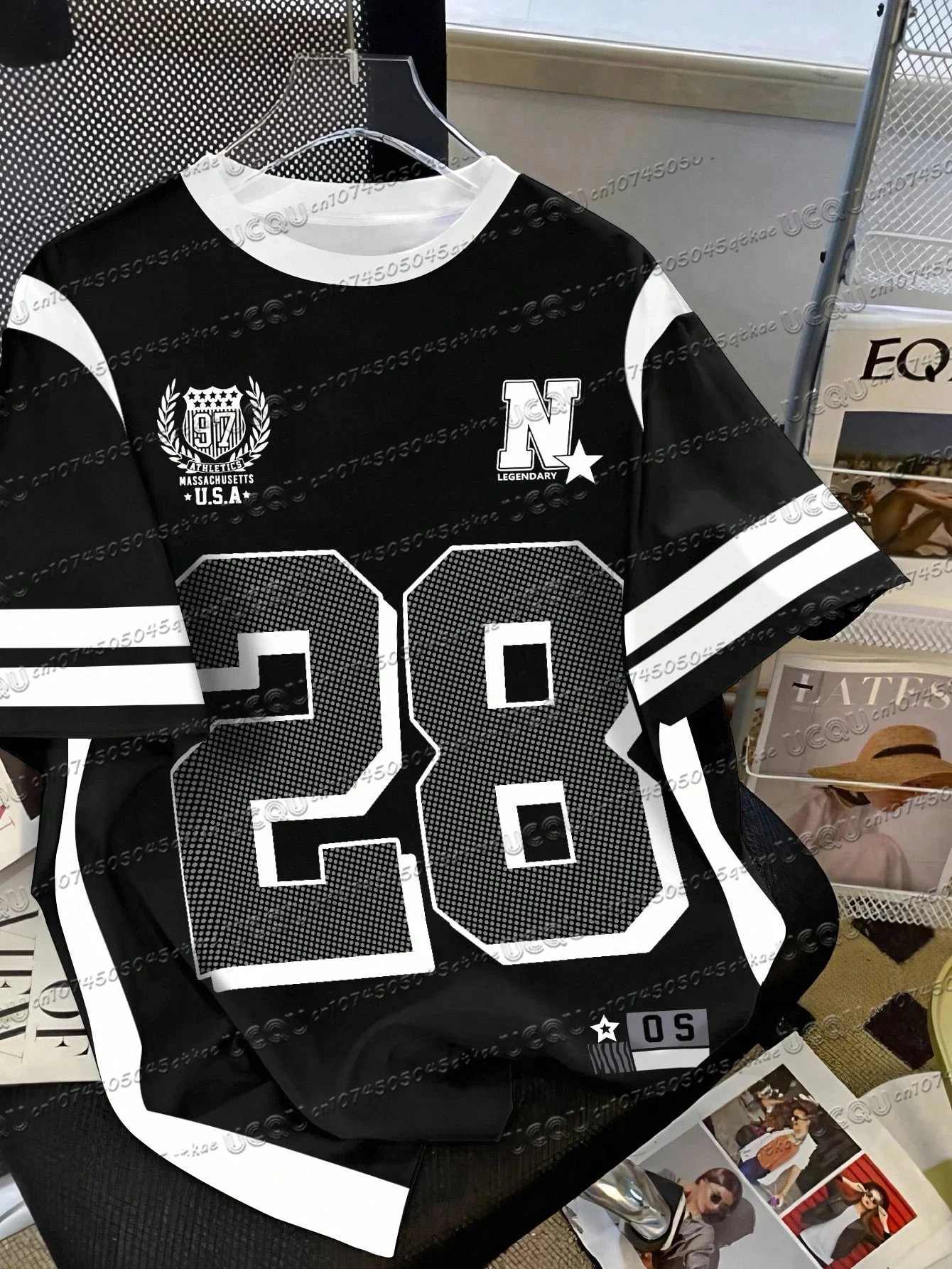 American Retro Streetwear Football Jersey Tshirt O-Neck Loose