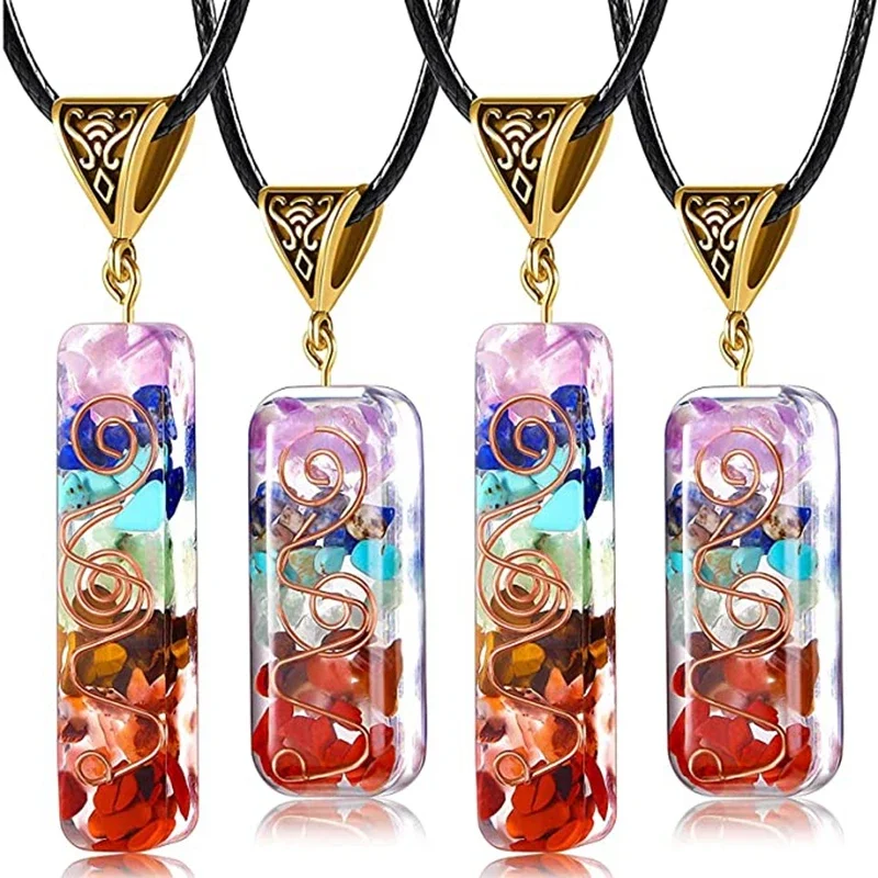 Retro Reiki Healing Energy Crystal Pendant Natural Stone for Yoga Meditation Spiritual 7 Chakra Jewelry Neckalce Amulet Orgonite