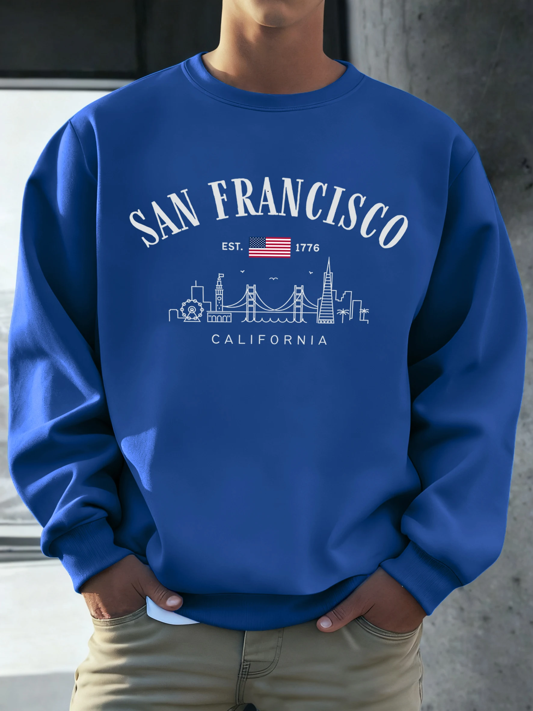 San Francisco Kalifornien Muster Männer Pullover Herbst Casual Sweatshirt Mode All-Match Streetwear Fleece Bequeme Top – Detail 12