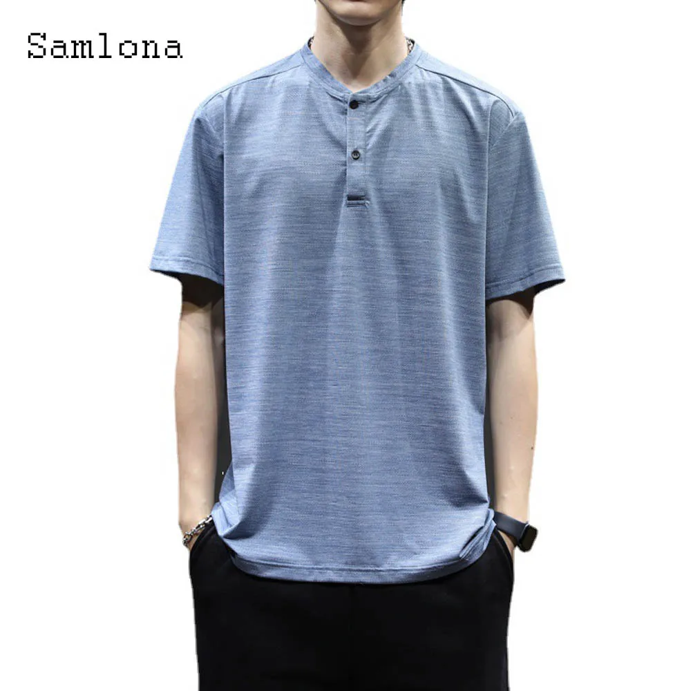 

Мужская модная футболка Samlona размера плюс с коротким рукавом, базовые Топы, уличная одежда 2023, повседневные пуловеры в Корейском стиле, Сексуальная мужская одежда