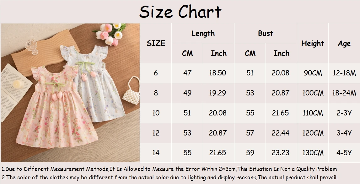 Baby Mädchen Kleider Sommer Tulpe und Blumenmuster Sanftes Mädchen Kostüm Niedliche lässige Mädchenkleider Prinzessinnenkleider für Kinder – Detail 1