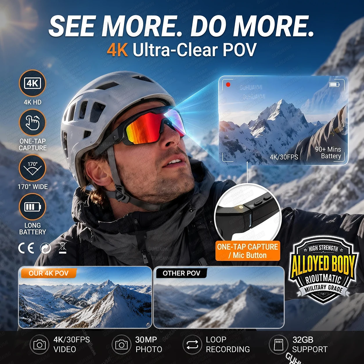 AI Smart Sports Glasses with 30MP Camera – 4K Anti-Shake Video Recording, 32GB Storage, Dual Microphones & Windproof Cycling Goggles 5