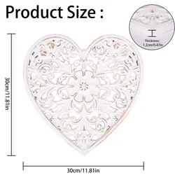 Elegant Floral Carved Wooden Wall Art - Rustic Decorative Panel (Heart shape 30x30cm)