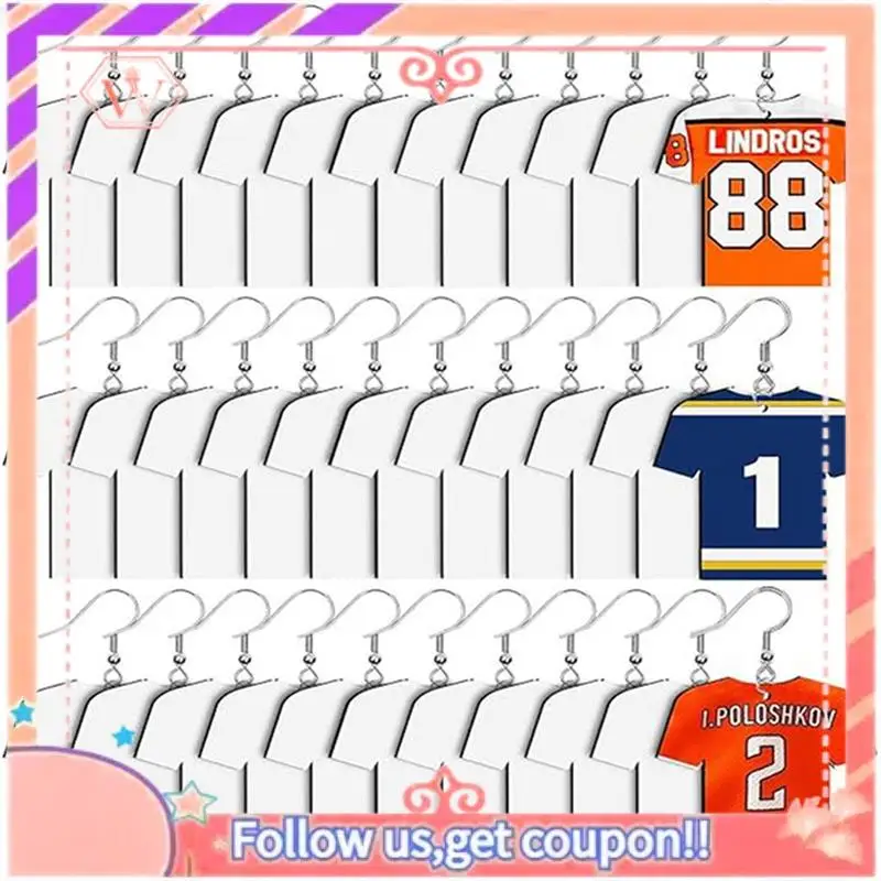 48Pcs Sublimation Earrings Blank Jewelry Earrings Wooden MDF Sublimation Football Shirt DIY Blank