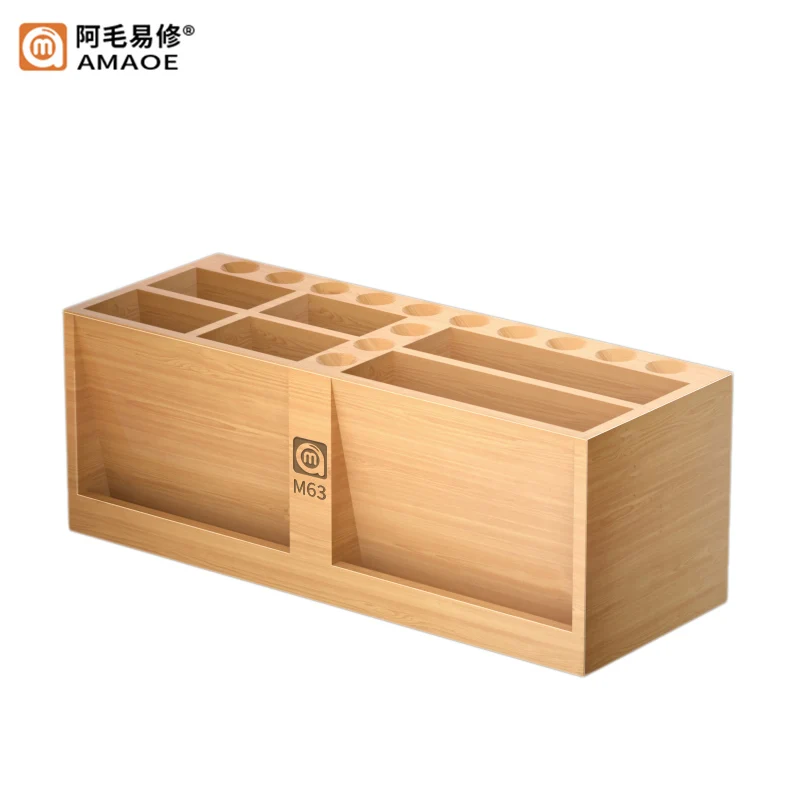 

AMAOE Bamboo Wooden Storage Rack Box Screwdriver Tweezers Steel Mesh Holder Mobile Phone Repair Organizer Tool