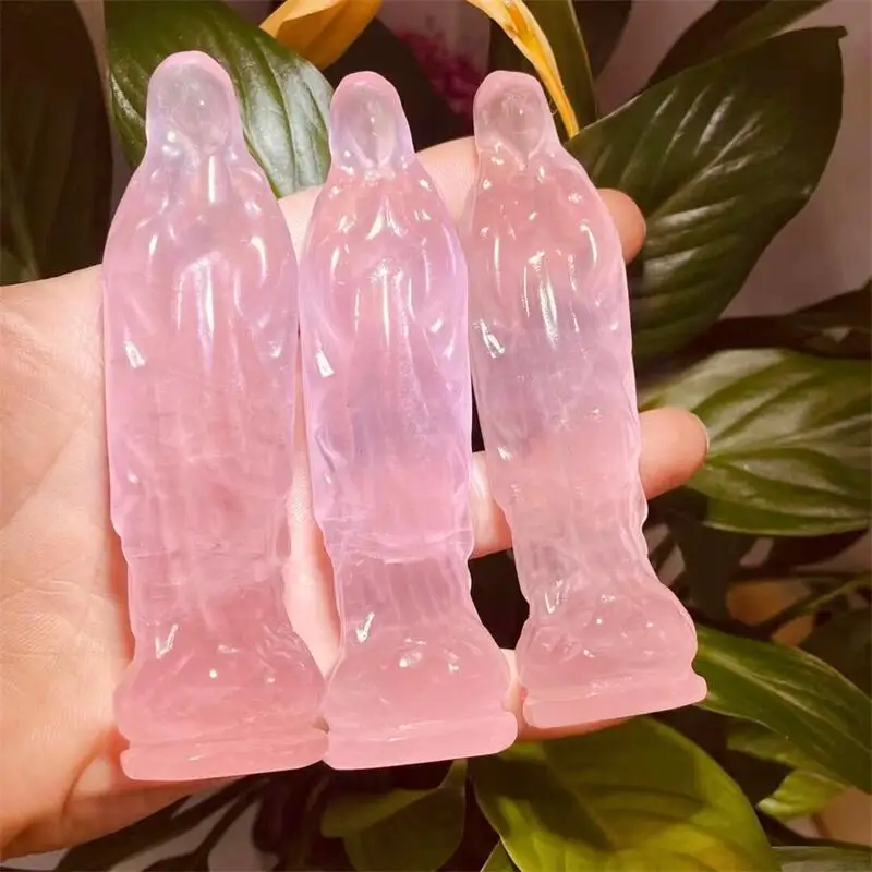 

10cm Natural Rose Quartz Virgin Mary Statue Crystal Carving Healing Fashion Home Decoration Birthday Presents 1pcs