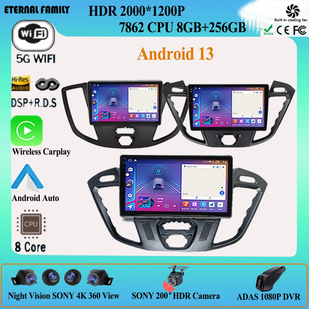 

Android 13 для Ford Transit Tourneo Custom 2013-2021, автомобильный мультимедийный плеер с GPS-навигацией, высокопроизводительный QLED экран, фонарик с Wi-Fi