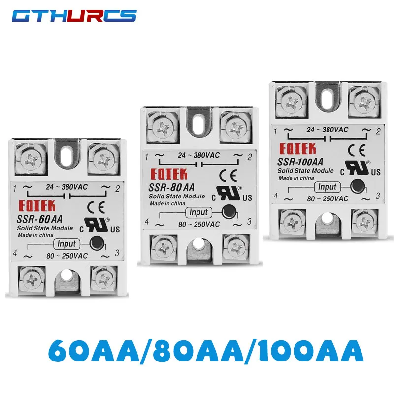 Single phase Solid State Relay 60A 80A 100A Module 80-250V AC Input 24-380V Output High Quality SSR-60AA SSR-80AA SSR-100AA |