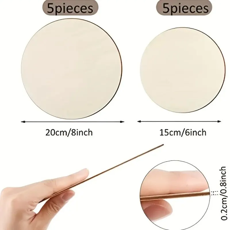 Wood Slices 5pcs 6 Inch/ 8 Inch Wooden Circles Round For Crafts Christmas Blank Slices Discs For DIY Hanging Ornaments Painting