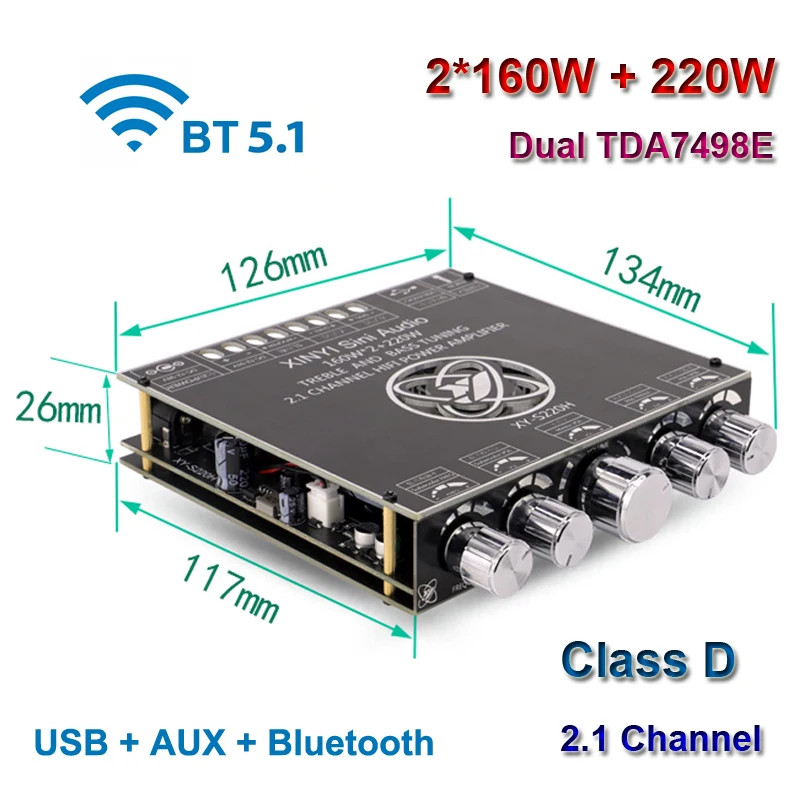 2*220W+350W TPA3251 Bluetooth Power Amplifier Board 2.1 Ch Class D USB Sound Card Subwoofer Theater Audio Stereo Equalizer Amp amplifier speaker Audio Amplifier Boards