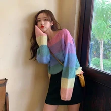 

Pullovers Women Spring Autumn Sweater Loose Comfortable Student Kawaii Fashion O-neck All-match Full-sleeve Korean Style Elegant