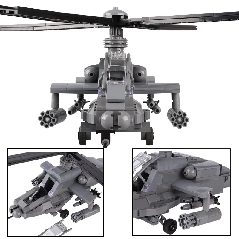 

Modern Army Building Block US Apache AH-64 Helicopter Gunship Fighter Soldier Figure Aircraft Accessories Bricks Toys Gift T052