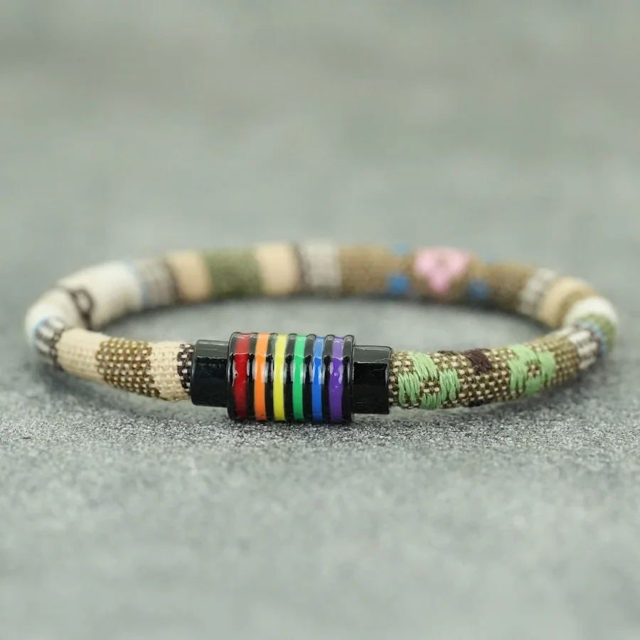 Rainbow Color Fabric Rope Bracelet with Magnet Buckle for Men and Women