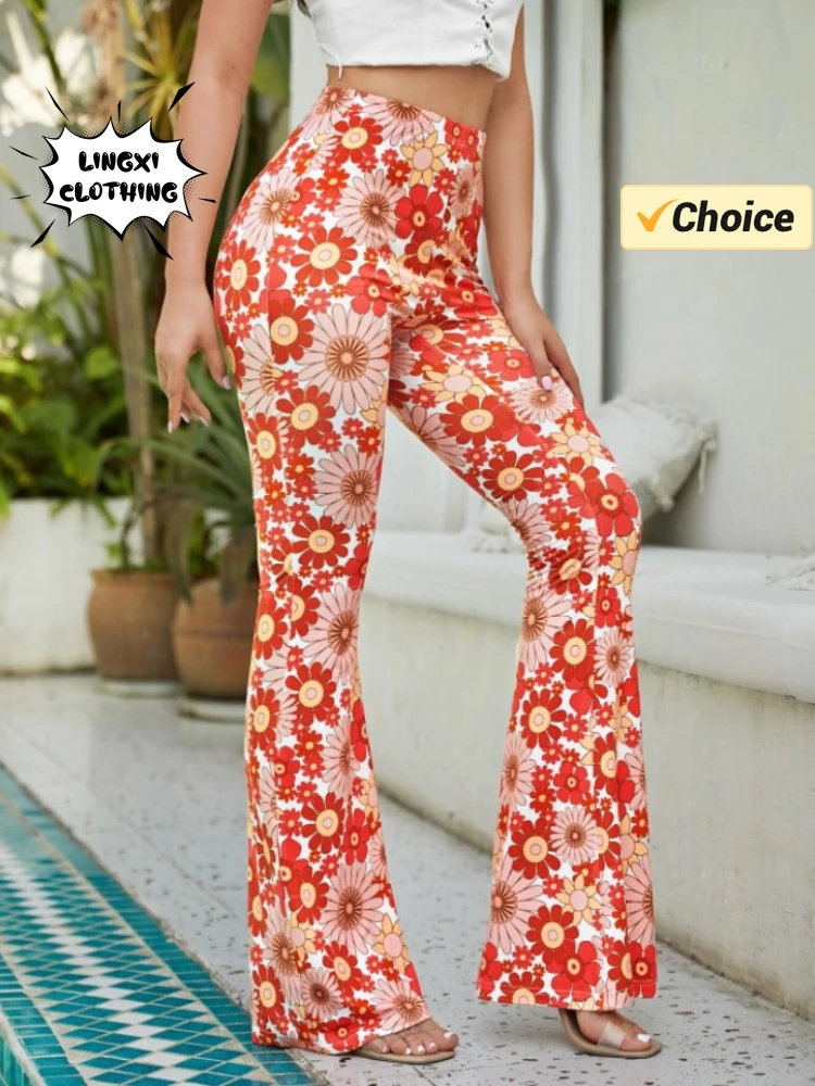 2024 Summer Fashion New Elegant Women's Fitness Pants Elastic Printed Women's Yoga Sports Hip Closing Loudspeaked Pants