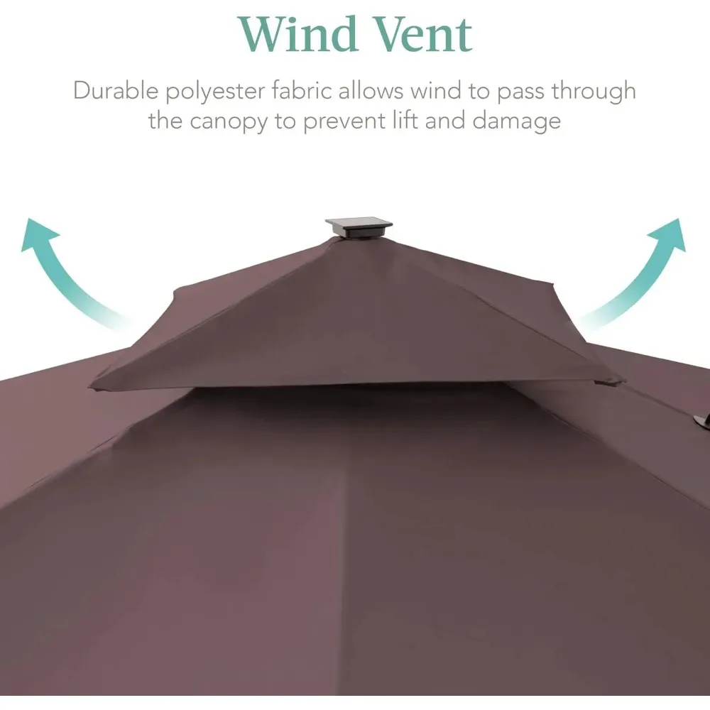 10x10ft 2-Tier Square Cantilever Patio Umbrella with Solar LED Lights, Offset Hanging Outdoor Sun Shade 5