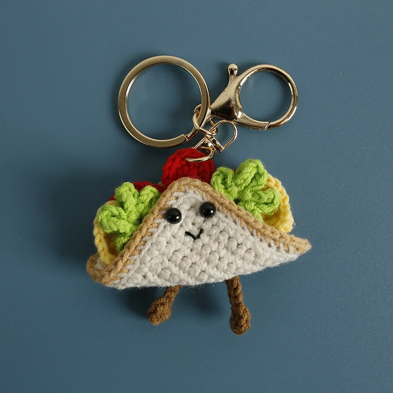 Funny Sandwich Doll Crochet Keychain Cute Bread Knitting Car Keys