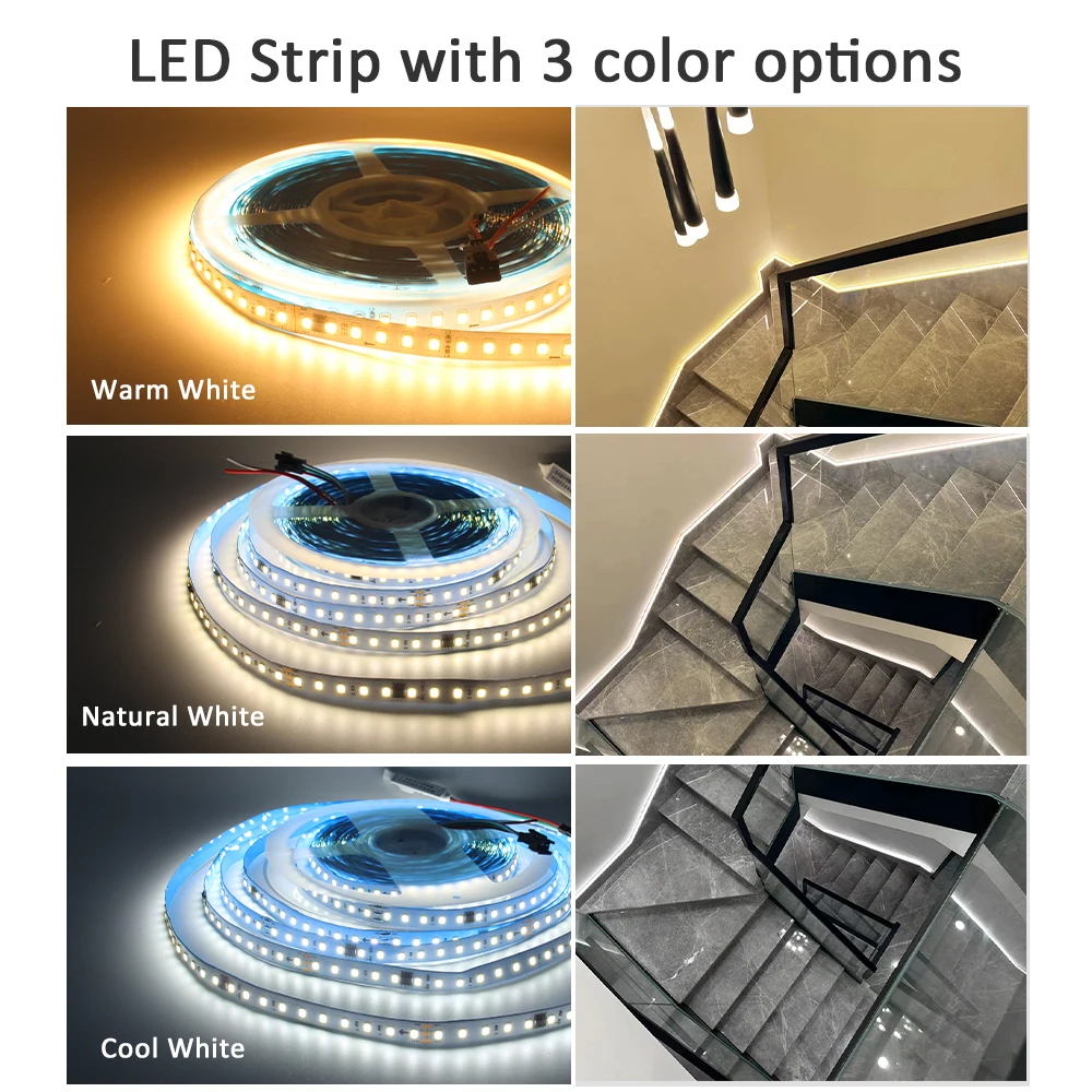 Tira de luz LED con sensor de movimiento, con adaptador de enchufe UL FCC,  controlador multifuncional, atenuador, temporizador, luces debajo del