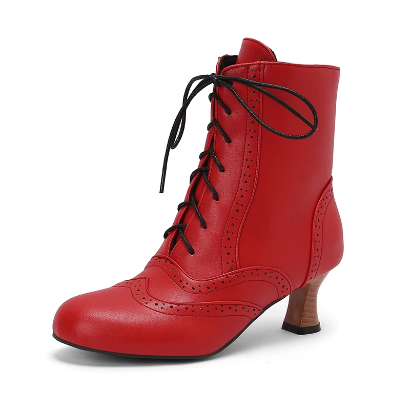 Bottines Pour Femme Style Victorien Vintage - Talon épais 5cm, Bout Ailé, Lacets, Semelle Antidérapante