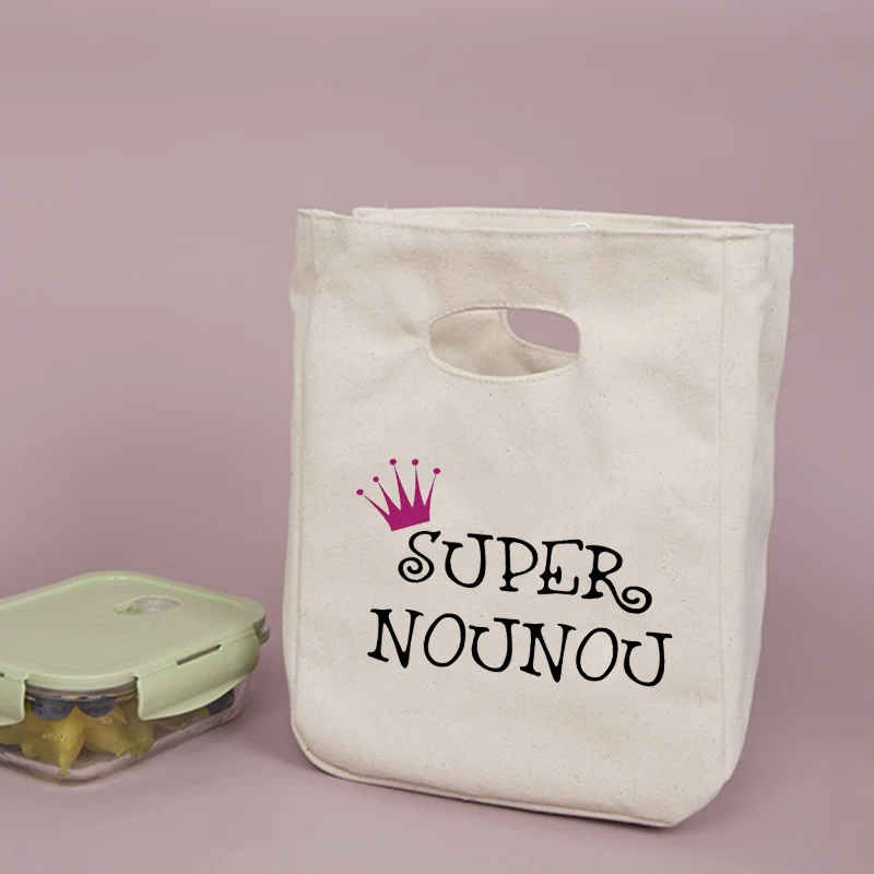 

Super Nounou Functional Cooler Lunch Box Portable Insulated Canvas Lunch Bags Thermal Food Storage Pouch Nounou Gifts