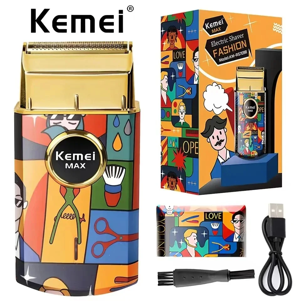 electric shaver Retro Graffiti Usb Charging Electric Shaver Kemei Km-Rs7098 Men Gifts Single Net Shaver