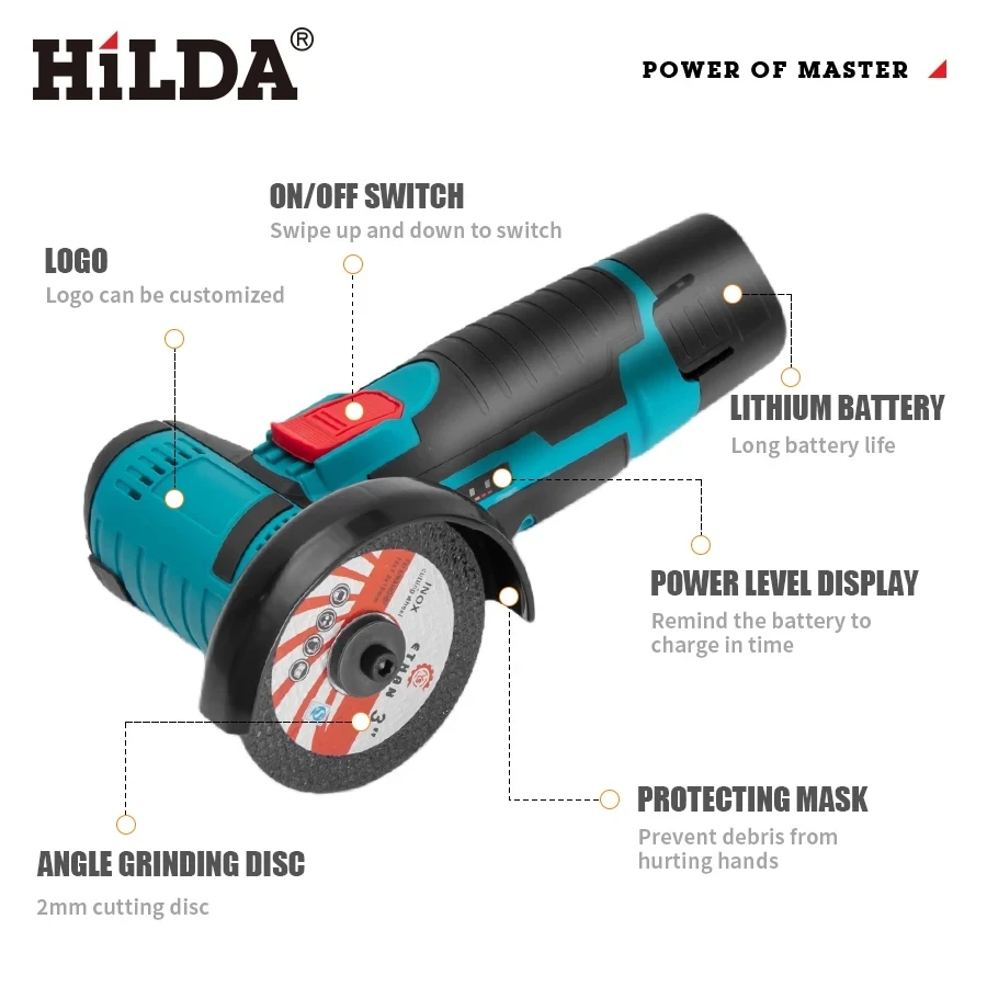 HILDA 12V/3 Zoll Lithium-elektrischer Winkelschleifer Mini kleine Haushalts-Handschneidemaschine Poliermaschine – Detail 4