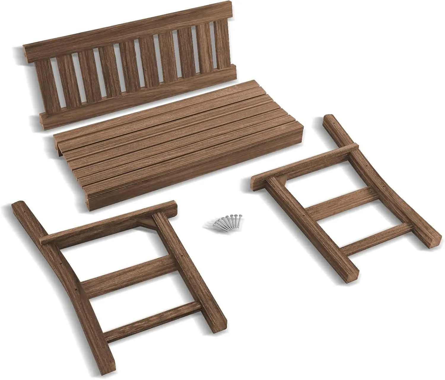 NEW-Outdoor Bench, 2-Person Garden Bench, Poly Lumber Patio Bench for Outdoors, Porch, and Park (Brown)