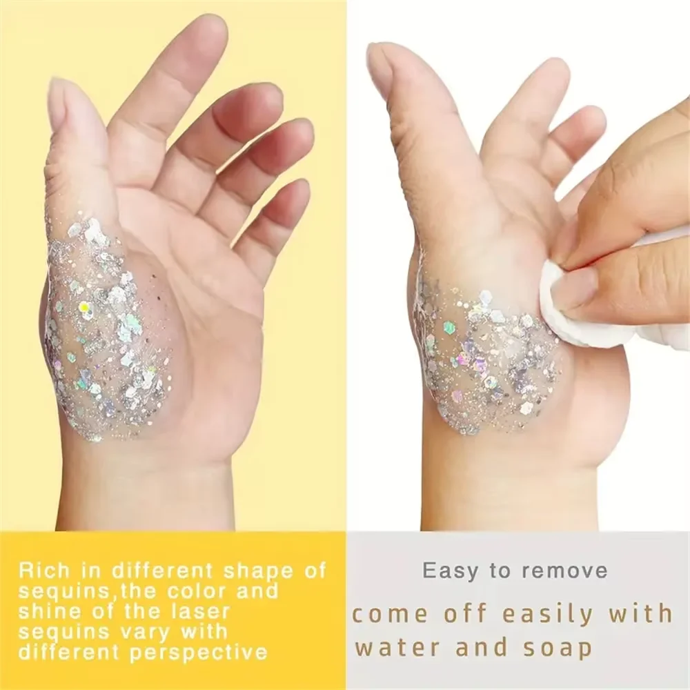 Mermaid Sequin Body Glitter Gel,LongLasting Glitter for Body Face Hair Eye Makeup,Music Festival Party Long Lasting Face Glitter 4