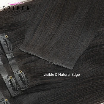 Jet Black Invisible PU Clip ins Extensions 100-120g 7pcs/set Clip in Human Hair Straight Machine Remy Hair Pieces Clip On