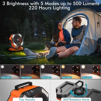 40000mAh Battery Operated Camping Fan, Rechargeable High Velocity Floor Fan, Auto Oscillation Remote Control Timer 6