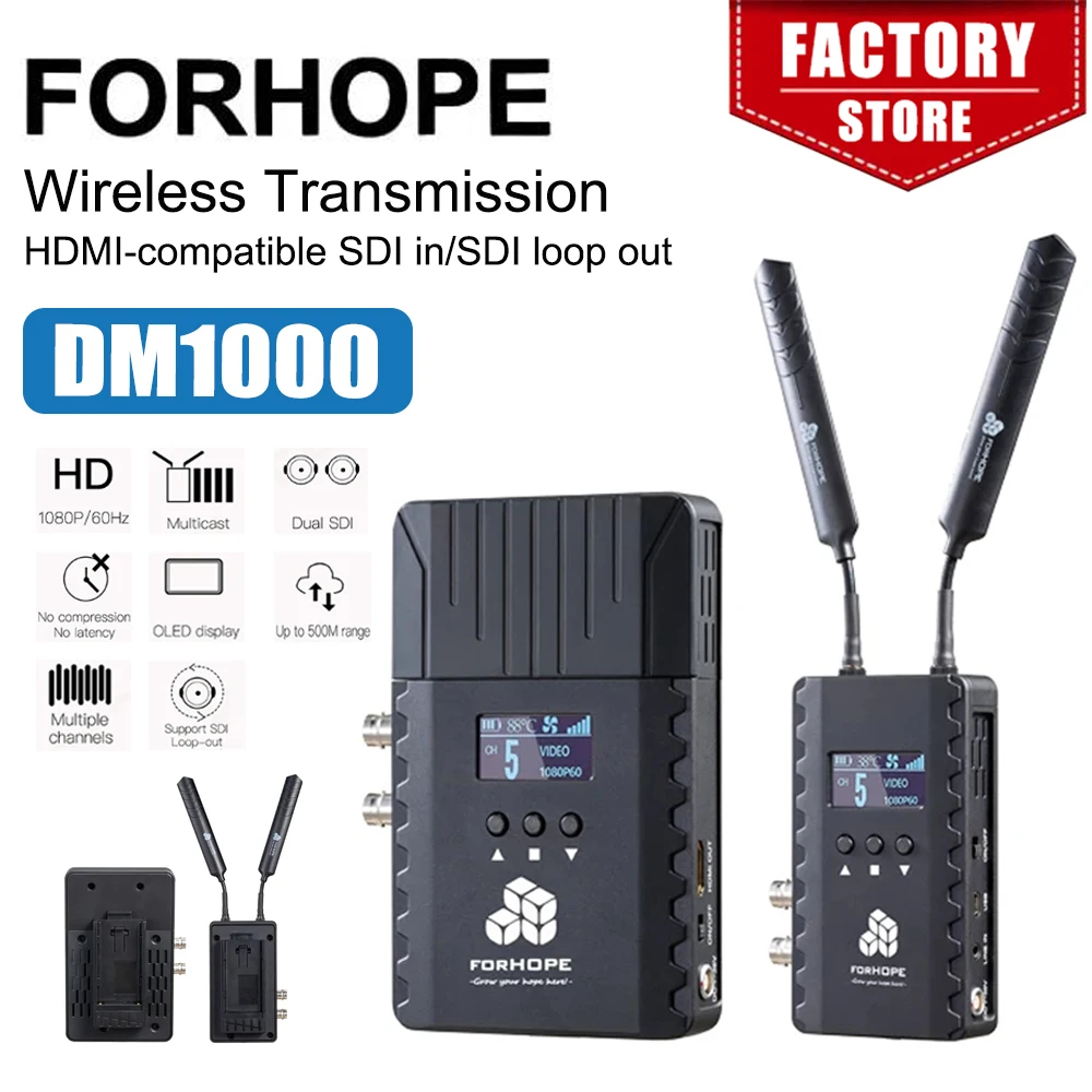 

FORHOPE DM1000 Беспроводная передача видео SDI HDMI-совместимые выходы Профессиональная беспроводная двойная без задержки