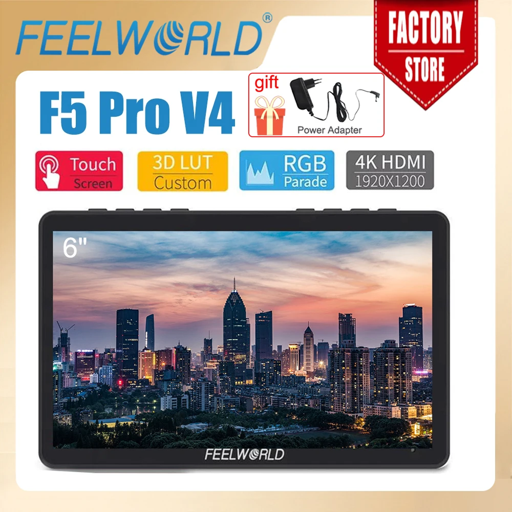 Feelworld 6 Pollici F5 Pro V4 Touch Screen Dslr Camera Monitor Da Campo 3D Lut 4K Ingresso Hdmi Uscita Braccio Inclinabile Uscita Di Potenza F970 Inst